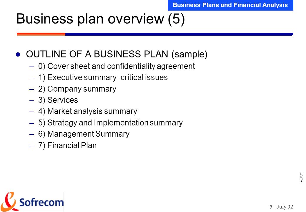 business plan financials